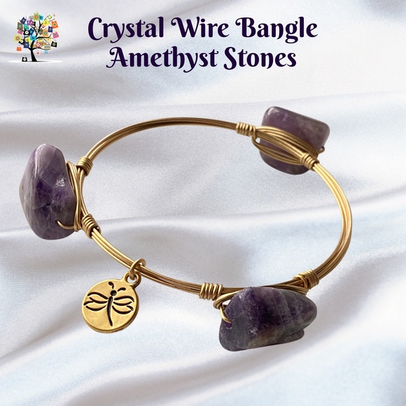 Dragonfly Spirit Designs Jewelry - Crystal Wire Bangle Amethyst 3 Different Shaped Stones